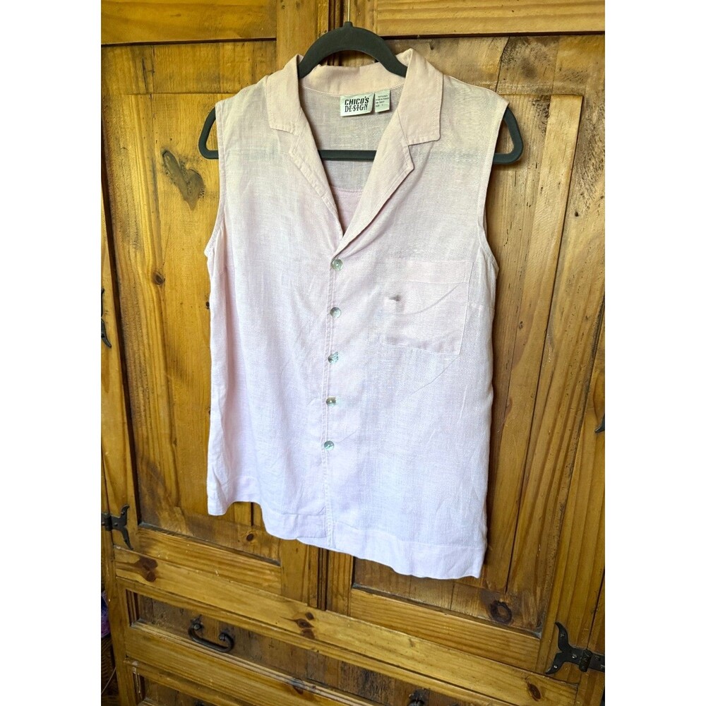 Chico's Pink 100% Linen Sleeveless Blouse Size 1 (Med)